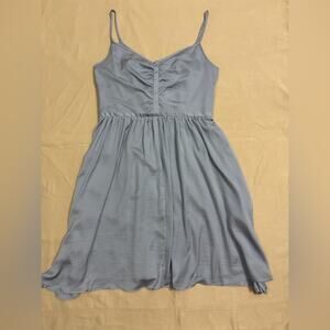 Banana Republic Dusty Blue Ruched Spaghetti Strap Silky Dress Size 12 Petite